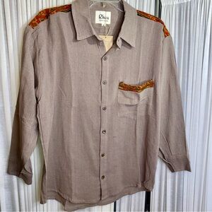 NWT Rhea Boho Button Down Collared Top - Embroidered Detail Relaxed Fit